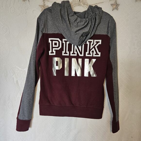 Victoria Secret Pink Small Graphic Jacket Full Zip Logo Y2k Loungewear Burgundy - Picture 1 of 8